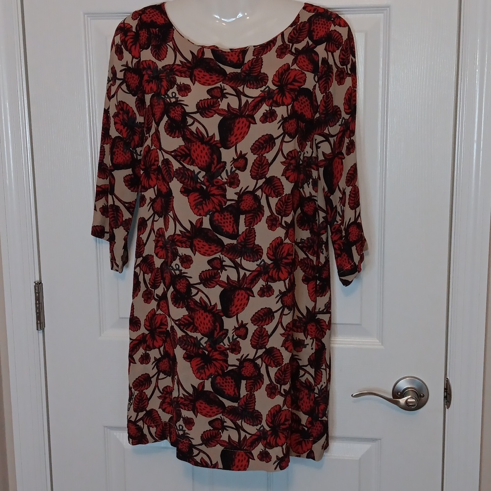 OttodAme Women's Size 8 Strawberry Pattern Dress Red Tan